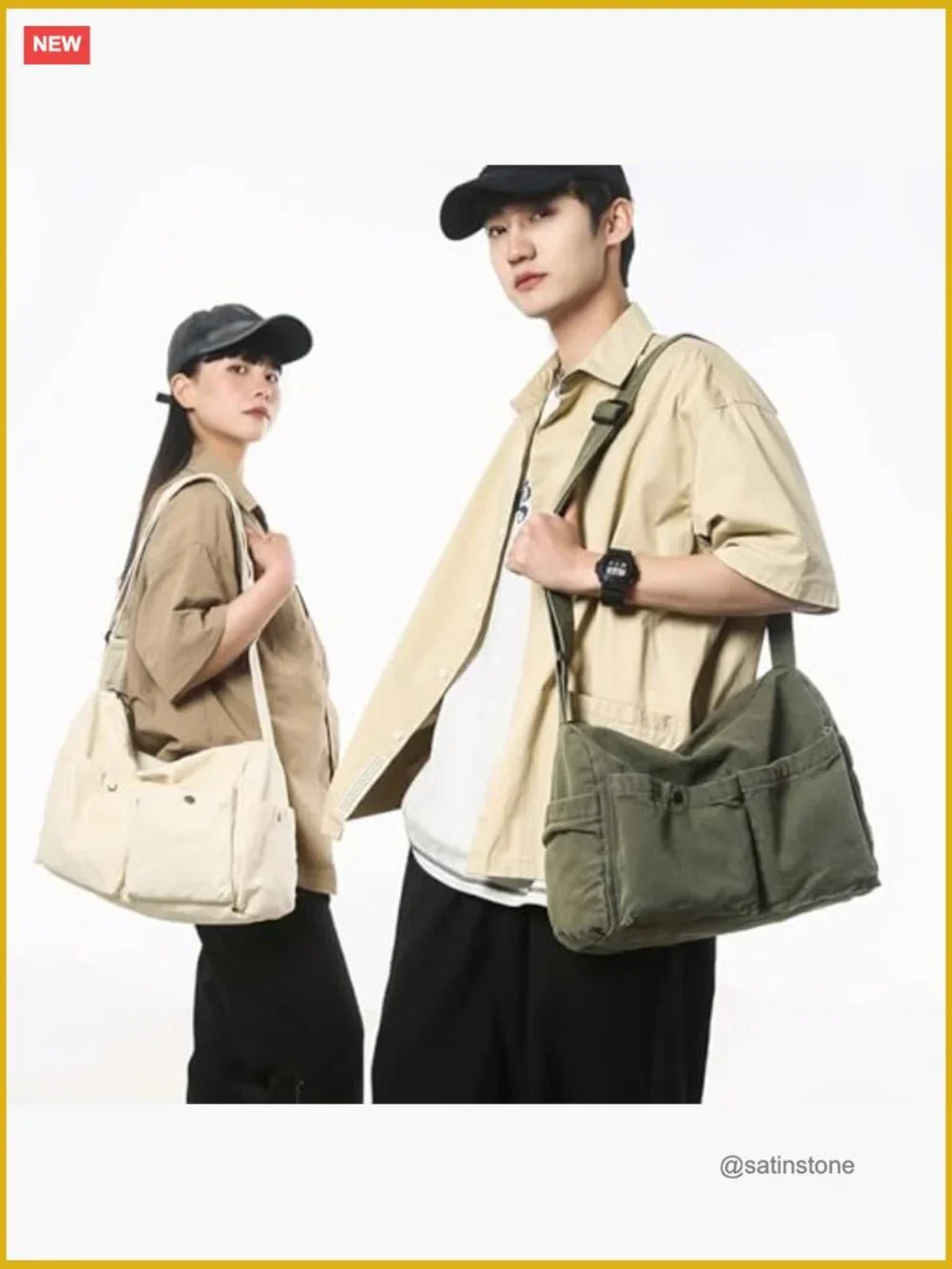 Canvas Messenger Bag Crossbody Tote with Multiple Pockets for Work School Travel